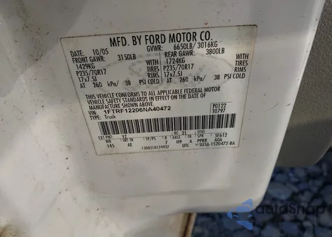 2006 Ford F-150 Stx/Xl/Xlt from USA, damaged, VIN 1FTRF12206NA40472